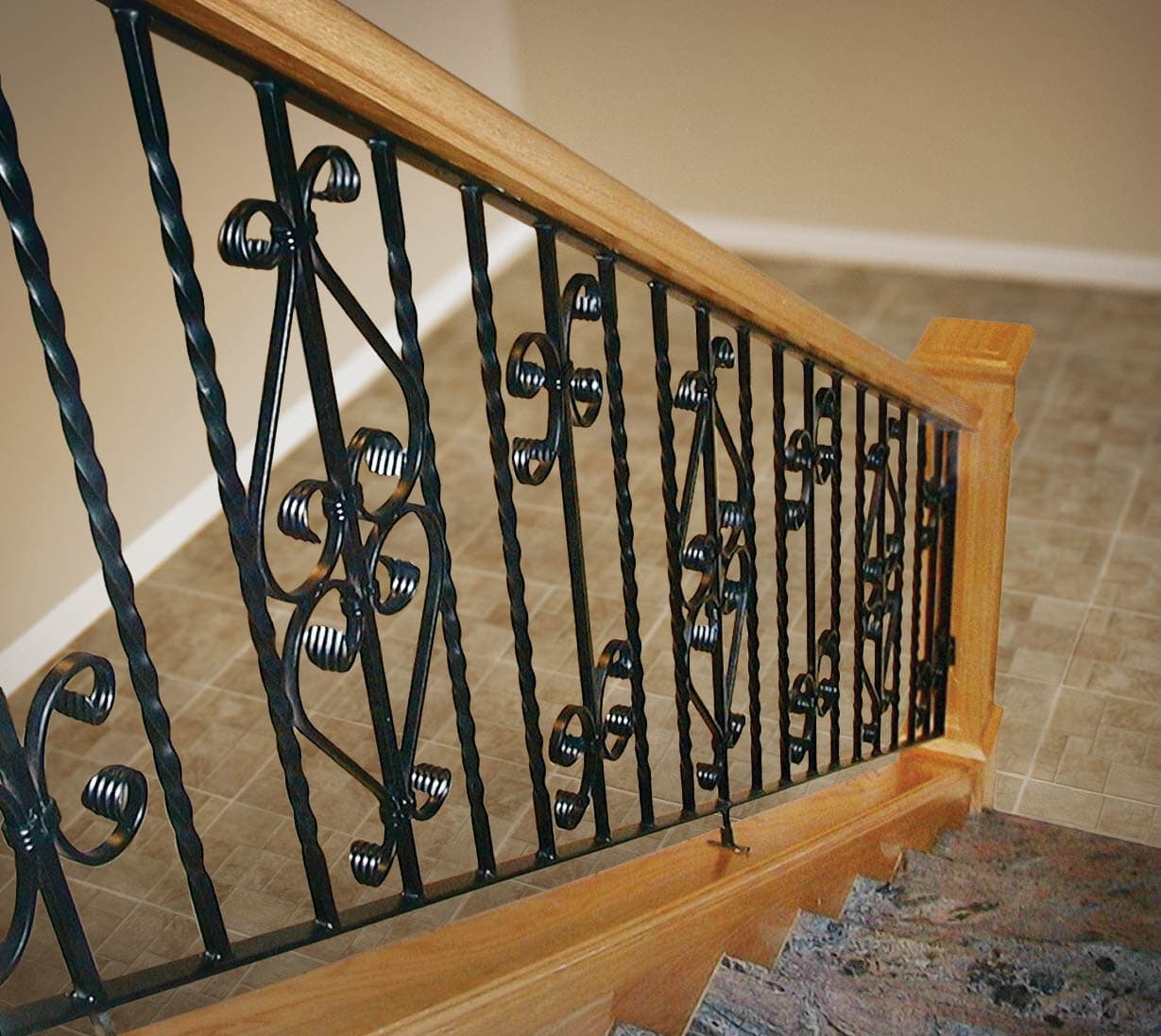 Custom ornamental indoor stair railing